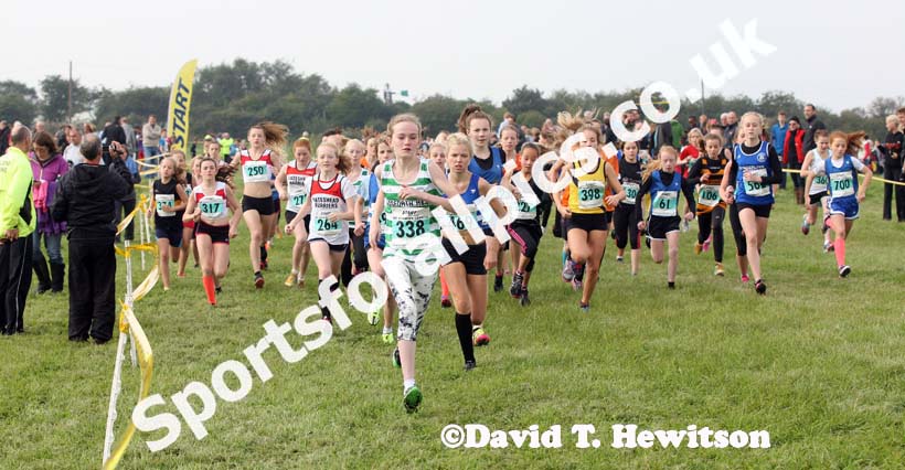 Start of the under-13 girls at the Sherman Cup, Hedley Farm, Tanfield,  County Durham.